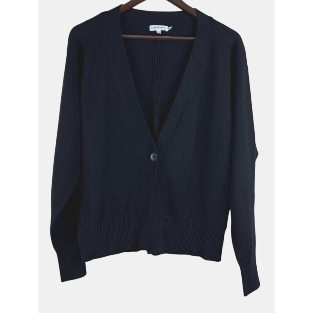 Good American Women's Cardigan Sweater Black Knit Viscose Blend Medium NEW